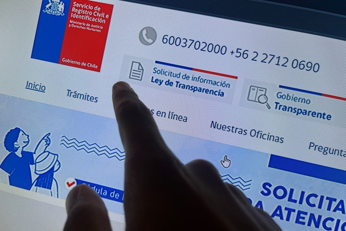 Página de inicio del Registro Civil en Chile.