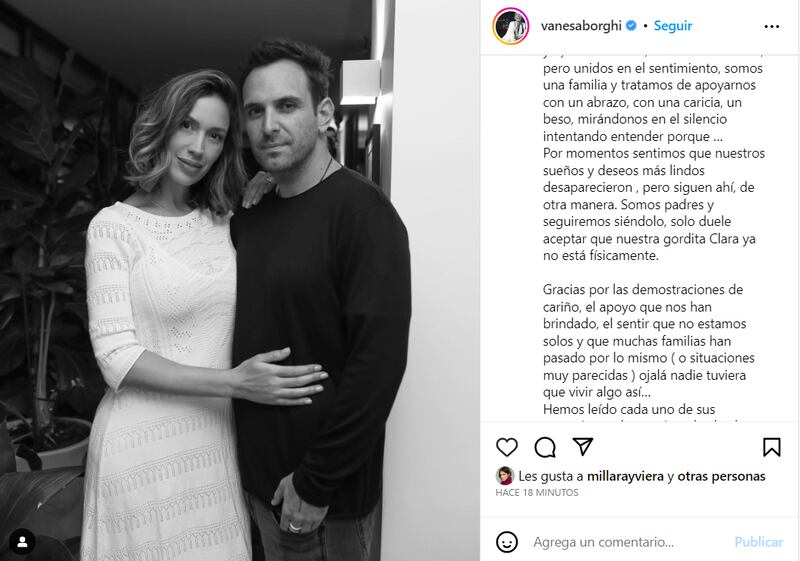 Posteo de Instagram de Vanesa Borghi y Carlos Garcés