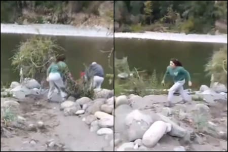 VIDEO | Mujer empujó a adulto mayor a río de Linares ante la mirada de su pequeña nieta