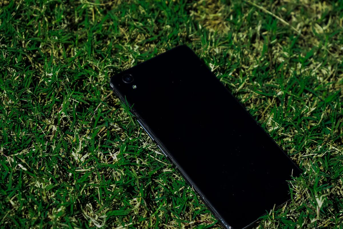 Teléfono Android sobre pasto verde.