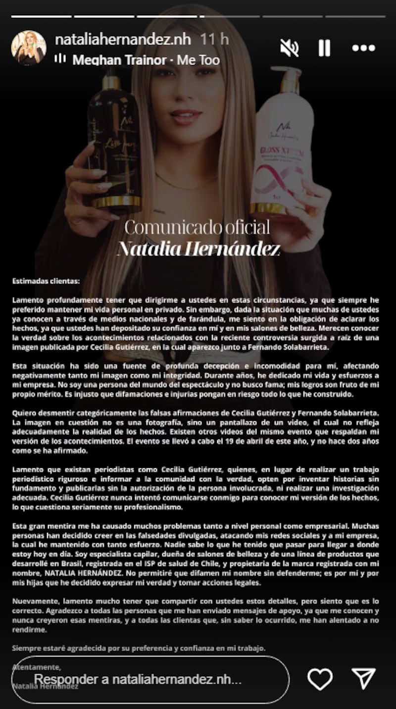 Natalia Hernández anunció acciones legales.