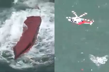 VIDEO | Impactantes imágenes aéreas del trágico volcamiento de un buque surcoreano: Hay 8 fallecidos
