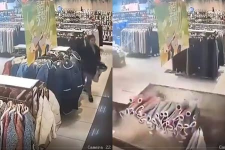 VIDEO | Mujer es tragada por socavón dentro de una tienda en China
