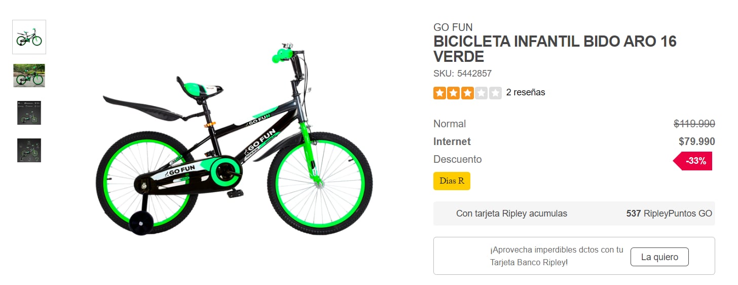 Ripley bicicletas discount niños aro 16